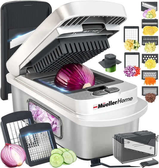 Molen, 10-in-1, keukenaccessoires en essentials, voedsel- en groentesnijder, hakmolen, dicer, Wit zand/grijs