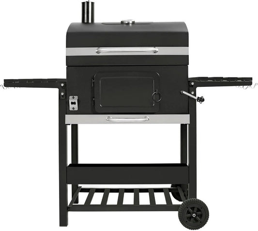Barbecue met 57 x 41,5 cm, hogedrukstoom, mobiele uitvoering en gietijzeren uitvoering, XL Houtskool