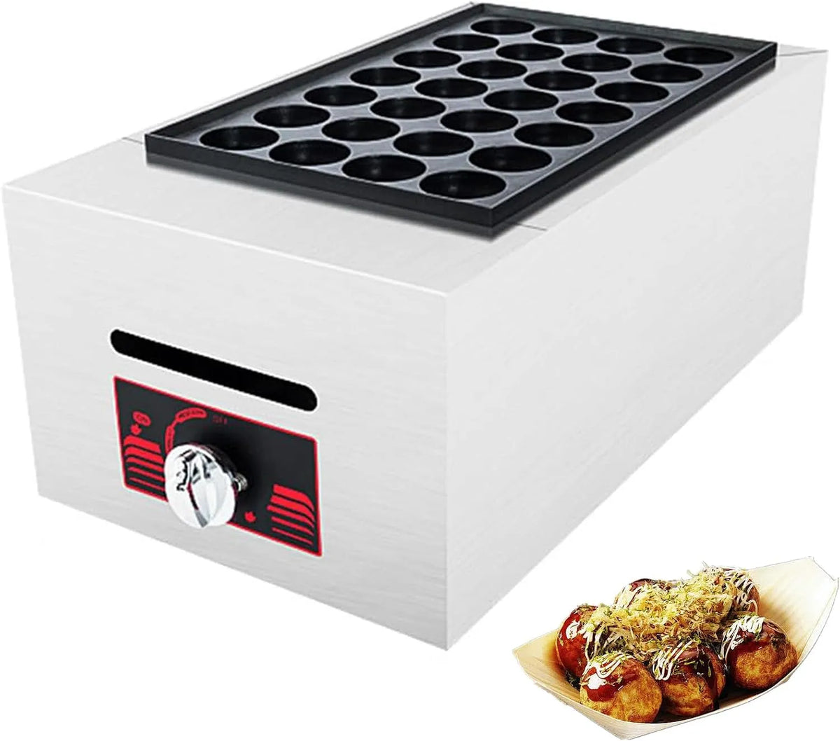Gas Takoyaki Machine, Visballetjes Grill 28/56 Gaten met 40 mm Antiaanbak Plaat