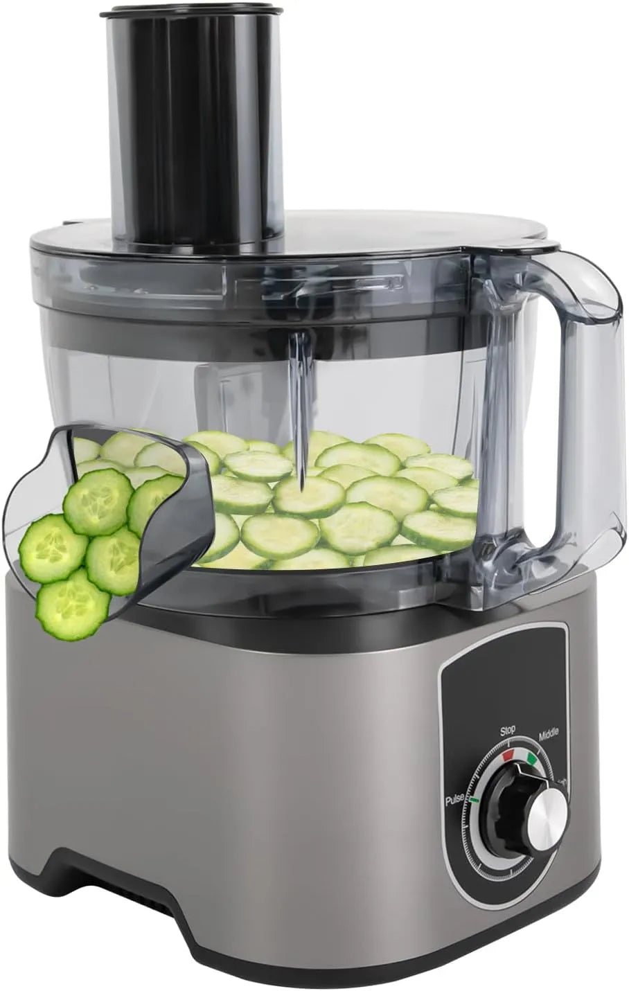 Keukenmachine, 600 W, 2 snelheden, 3-in-1 fruitsnijmachine, 7 liter, grijs/RVS, Compacte keukenmachine, werkcontainer, expresserve, alle soorten