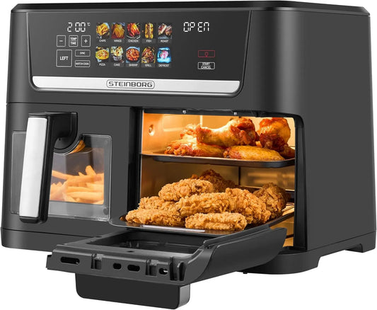 Airfryer, 6 l, 1700 W, 10 programma's 60 tot 200 °C, digitaal display, zonder olie, mand, 8 l