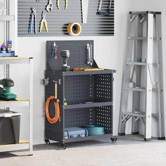 Werkplaatswagen met wielen met 65 x 35 x 111 cm, voor binnen en buiten, voor bouwplaats en werkplaats en antraciet