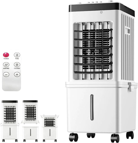 Mobiele airconditioner, 3 snelheden, 4-in-1 verdampingsluchtkoeler met 15L watertank, 7,5 uur timer, Draagbare airconditioner, afstandsbediening