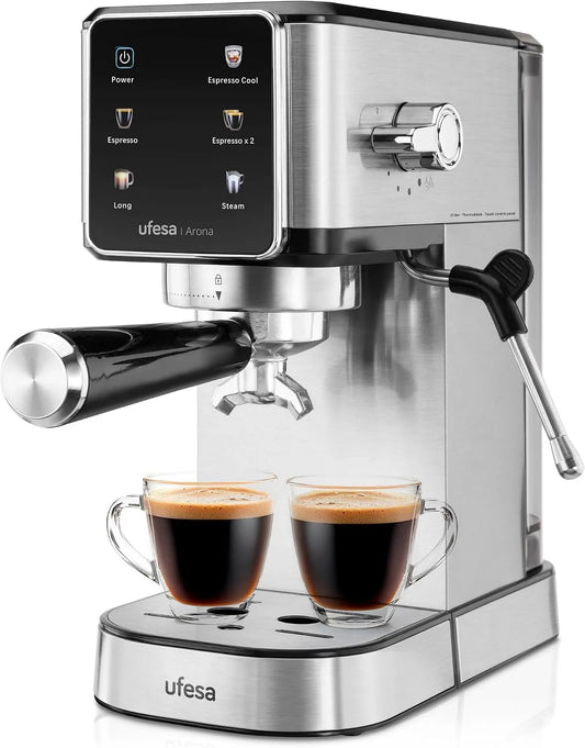 Espressomachine, 1350 W, aanraakbediening, Espresso Cool Functie, Metalen Portafilter, Koude Koffie Optie, 20 Bar, 1L Waterreservoir, Verstelbare