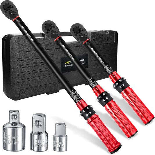 Momentsleutel, 1/2 inch, dubbele richting 72 tanden met 1/4' op 3/8' op 1/2'' drie adapters