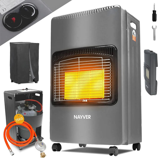 Warmtestraler, 4200 Watt warmtestraler - gasoven/keramische gaskachel, of propaangasflessen tot 15 kg Zwart