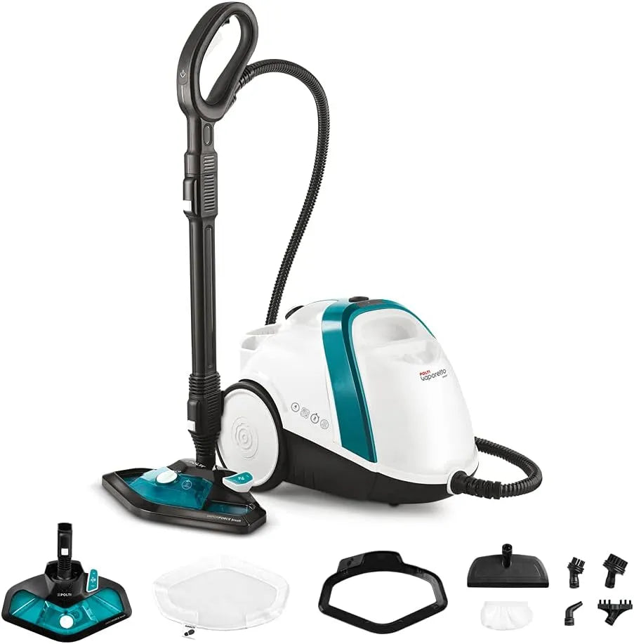 Stoomreiniger, tot 99,99%* van de virusdeeltjes, met 9 accessoires, onbeperkte stoom, en, wit/turquoise, 4 bar