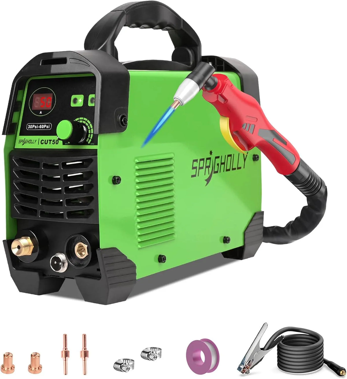 Spanningsomvormer CUT50 met 240 V, 50 A, 16 mm, 10 mm, digitaal display en voor bouwplaats en werkplaats