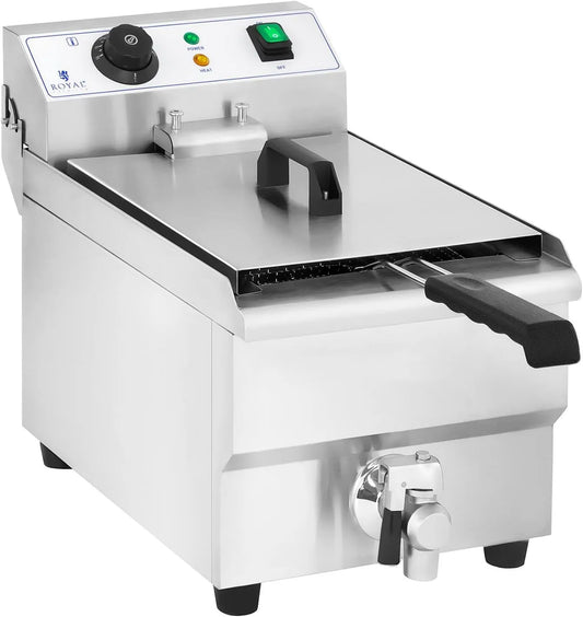 Royal Catering Elektrische Friteuse 1 X 10 Liter 230V Professionele RVS Frituur met Frituurmand en Deksel 60-200°C RCEF 10EH-1 1X3000 Watt EH-1 X3000