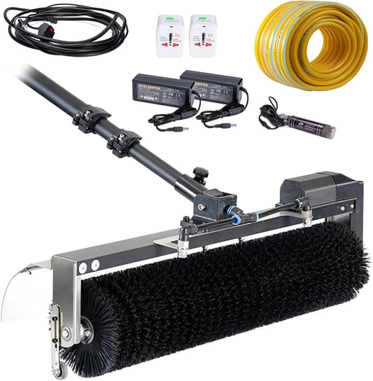 Watergevoede Borstel voor Fotovoltaïsche en Zonnepanelen met 60 cm, 24 inch, 36 mm, 100-240 V, waterreservoir, aluminium en complete onderhoudsset