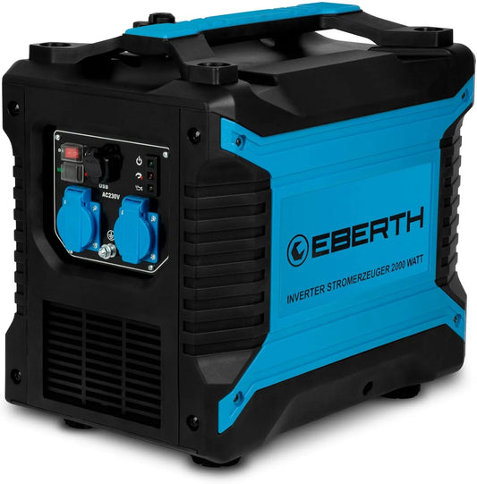 EBERTH 2000 watt Inverter Stroomgenerator geluidsarm, noodstroomgenerator met 3 pk benzinemotor, 2x 230V en 2x USB-aansluiting, 4-takt