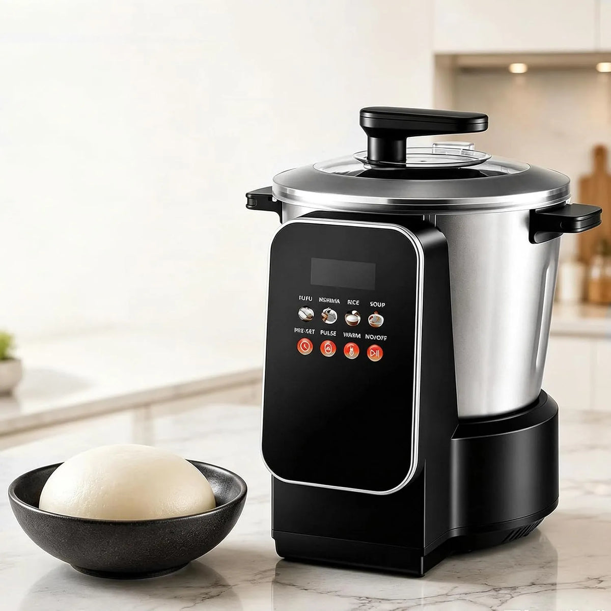 Keukenmachine met 8L, Timer, aanraakbediening en RVS, 8L Automatische Keukenmachine voor Fufu