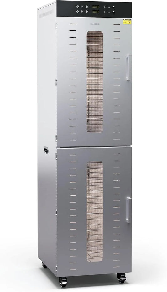 Droger, 4000 W, 30–90 °C, 50–55 dB, 40 roestvrijstalen trays, 2 droogkamers, 24-uurs timer, 6 ventilatoren, groenten