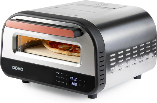 DOMO DO9289PZ Pizza Genius elektrische pizzaoven DO9289PZ met 1700 W, 2 minuten, 80-450 °C, 6 programma's, 32 cm, RVS en accessoires inbegrepen