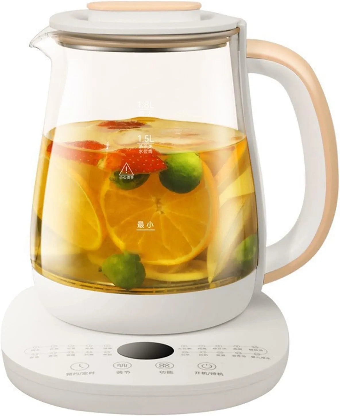 Waterkoker met 1.8L, 24,5 x 19 x 24 cm, 220V, 100-800 W, 24 uur, RVS en wit