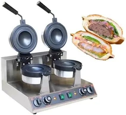 Hamburger machine met 10 x 10 cm, 44,5 x 25 x 26 cm, 50 x 39 x 30 cm, 1300 W, 250 °C, 5 minuten, 300 °C en 110V