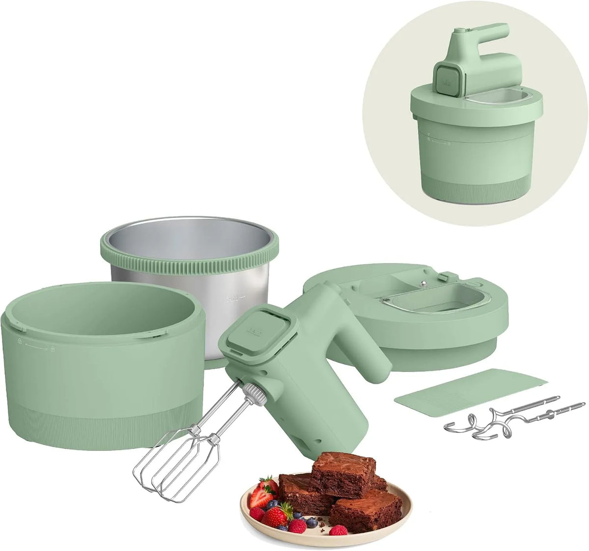 Blender, bella 3,5 Qt Hand & Stand Mixer, 200 watt, garde en eierklopper, zeeglas, 2-in-1 elektrische mixer met kom, deeghaak