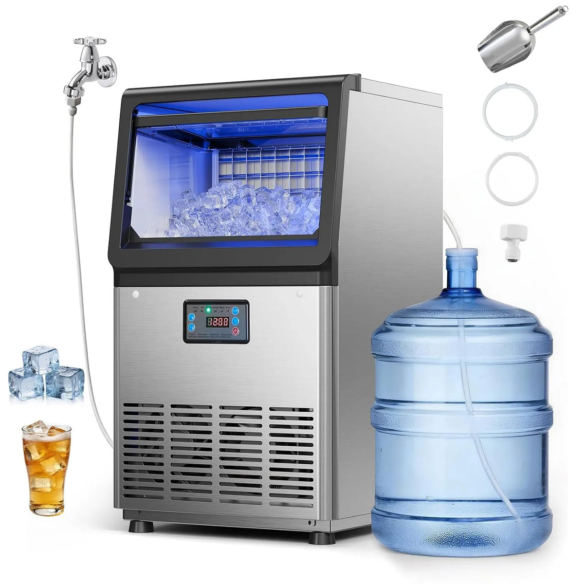 Machine kg/24 met 41 kg, 24 uur, 6 kg, 8-10 minuten, 22 mm, timer, digitaal display en RVS