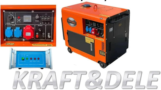 Generator met 6,5 KW, 3x220v, 1x380v, elektronische ontsteking en voor bouwplaats en werkplaats